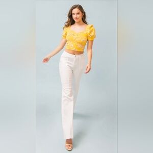 FLYING TOMATO, GOOD AND GONE JACQUARD Crop Sweater top, Yellow & Ivory, Sz M